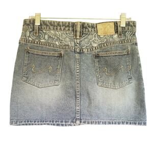 Billabong vintage 90s Y2K distressed denim western paisley mini skirt sz 3 beach